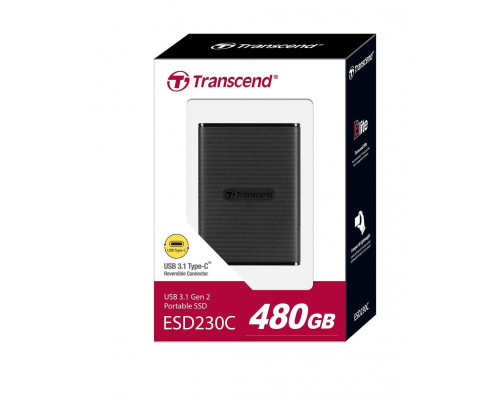 Твердотельный диск 480GB Transcend ESD230C, USB3.1 Gen 2, Type-C, пластик, черный, [R/W - 520/460 MB/s]